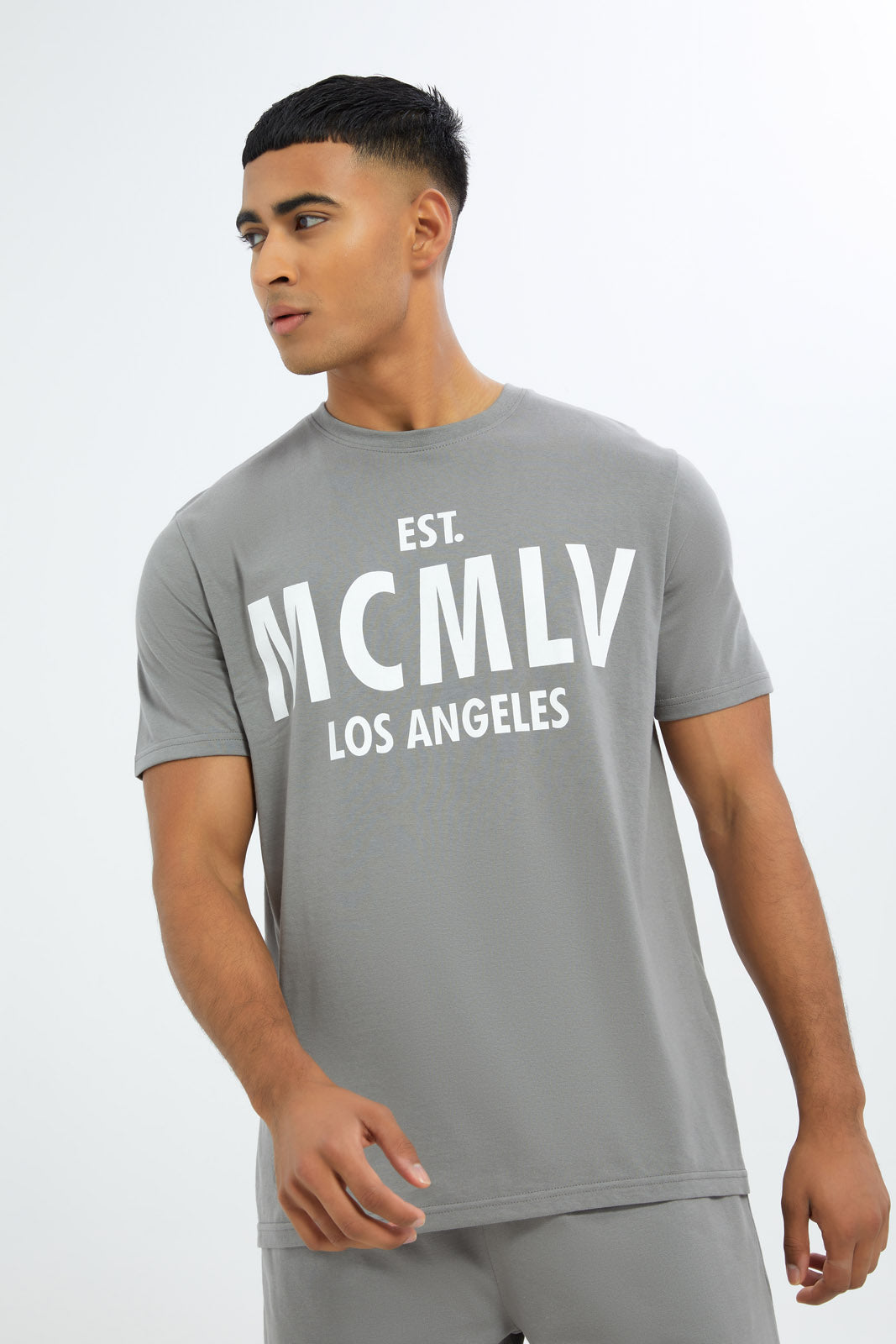 Redtag-Men-Grey-T-Shirt-&-Short-Pyjama-Shirt-Category:Pyjama-Sets,-Colour:Charcoal,-Deals:New-In,-Filter:Men's-Clothing,-H1:MWR,-H2:GEN,-H3:NWR,-H4:PJS,-Men-Pyjama-Sets,-New-In-Men-APL,-Non-Sale,-S23C,-Season:S23C,-Section:Men-Men's-