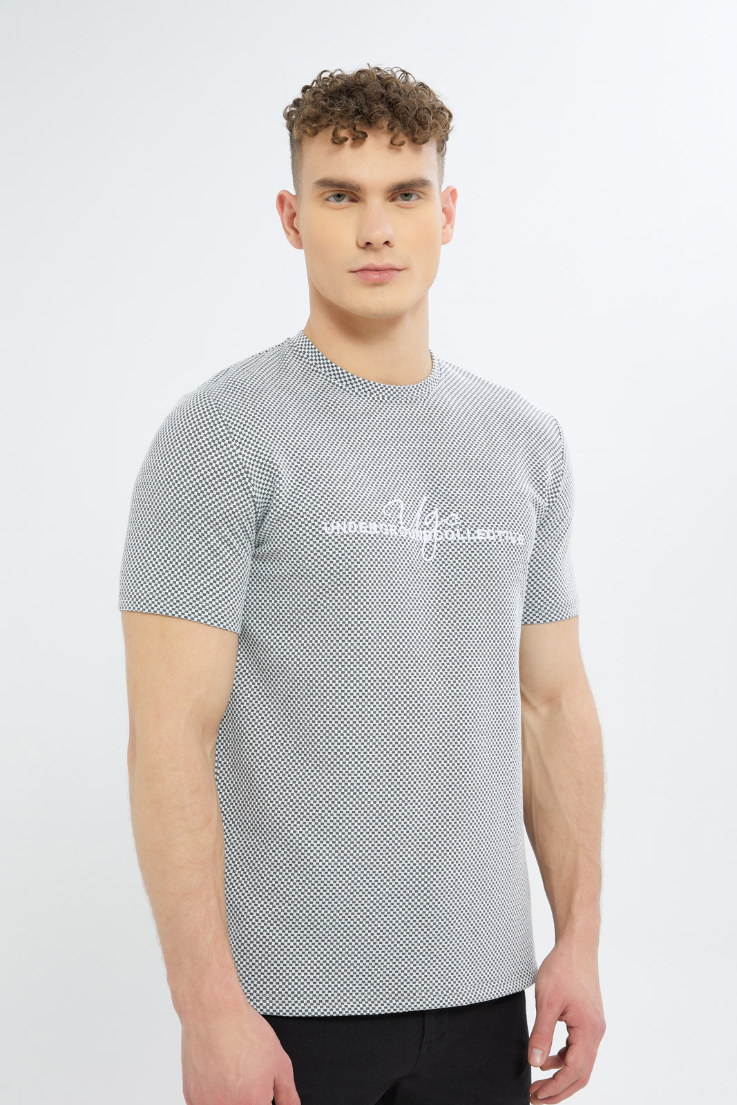 Redtag-Men-Grey-Jacquard-T-Shirt-With-Emb-Category:T-Shirts,-Colour:Grey,-Deals:New-In,-Filter:Men's-Clothing,-Men-T-Shirts,-New-In-Men-APL,-Non-Sale,-S23C,-Section:Men-Men's-