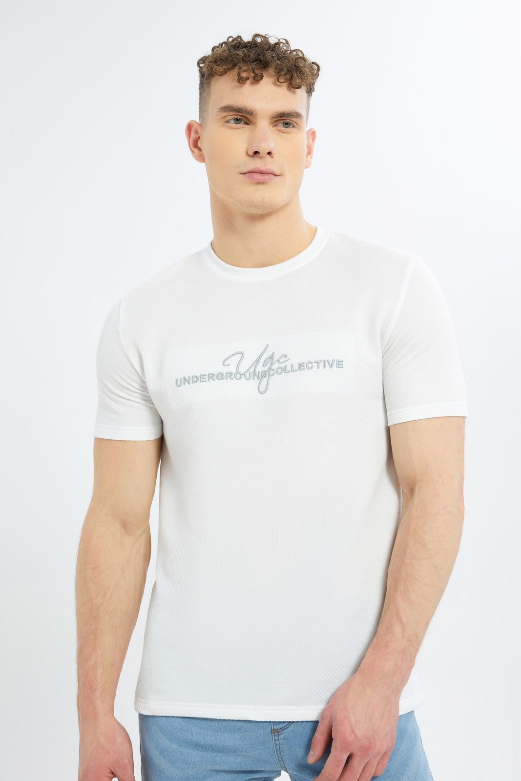 Redtag-Men-White-Jacquard-T-Shirt-With-Emb-Category:T-Shirts,-Colour:White,-Deals:New-In,-Filter:Men's-Clothing,-Men-T-Shirts,-New-In-Men-APL,-Non-Sale,-S23C,-Section:Men-Men's-