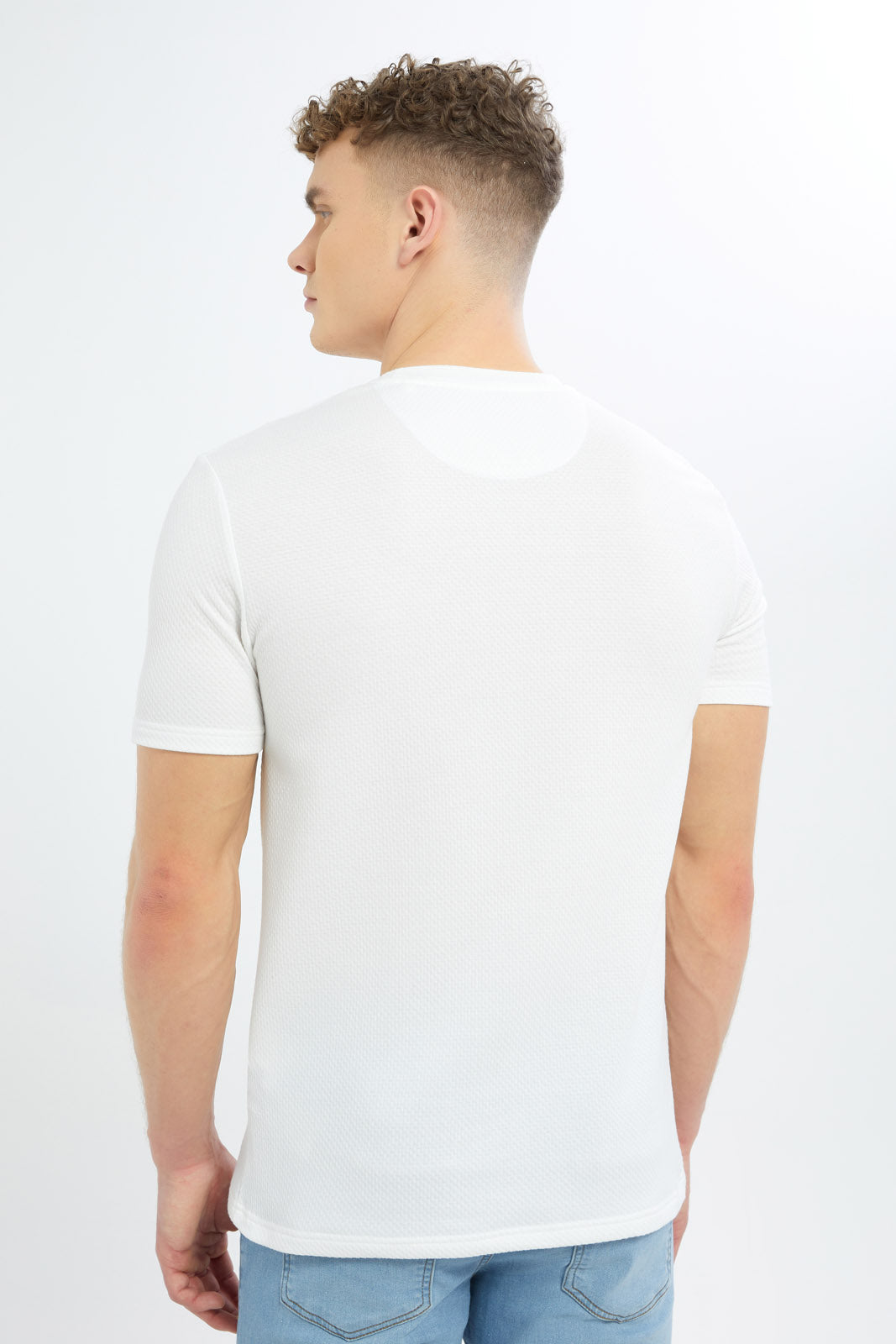 Redtag-Men-White-Jacquard-T-Shirt-With-Emb-Category:T-Shirts,-Colour:White,-Deals:New-In,-Filter:Men's-Clothing,-Men-T-Shirts,-New-In-Men-APL,-Non-Sale,-S23C,-Section:Men-Men's-