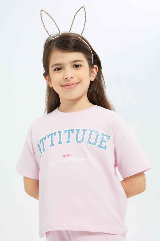 Redtag-Girls-Pink-Cropped-Tshirt-Category:T-Shirts,-Colour:Apricot,-Deals:New-In,-Filter:Girls-(2-to-8-Yrs),-GIR-T-Shirts,-New-In-GIR-APL,-Non-Sale,-S23B,-Section:Girls-(0-to-14Yrs)-Girls-2 to 8 Years