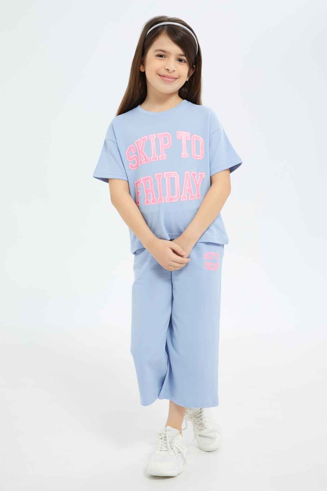 Redtag-Girls-Blue-Cropped-Tshirt-Category:T-Shirts,-Colour:Blue,-Deals:New-In,-Filter:Girls-(2-to-8-Yrs),-GIR-T-Shirts,-New-In-GIR-APL,-Non-Sale,-S23B,-Section:Girls-(0-to-14Yrs)-Girls-2 to 8 Years