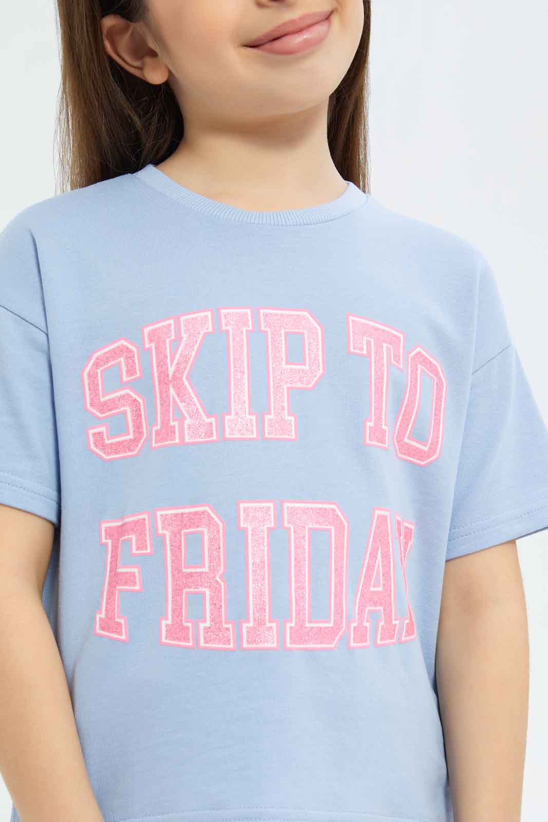 Redtag-Girls-Blue-Cropped-Tshirt-Category:T-Shirts,-Colour:Blue,-Deals:New-In,-Filter:Girls-(2-to-8-Yrs),-GIR-T-Shirts,-New-In-GIR-APL,-Non-Sale,-S23B,-Section:Girls-(0-to-14Yrs)-Girls-2 to 8 Years