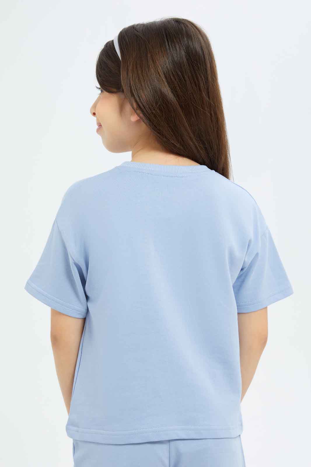 Redtag-Girls-Blue-Cropped-Tshirt-Category:T-Shirts,-Colour:Blue,-Deals:New-In,-Filter:Girls-(2-to-8-Yrs),-GIR-T-Shirts,-New-In-GIR-APL,-Non-Sale,-S23B,-Section:Girls-(0-to-14Yrs)-Girls-2 to 8 Years