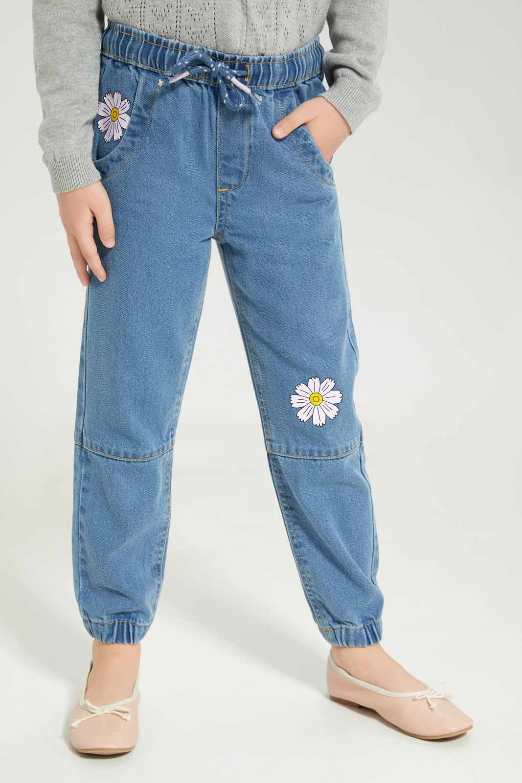 Redtag-Girls-Medium-Wash-Floral-Pull-On-Jeggings-Category:Jeggings,-Colour:Blue,-Deals:New-In,-Filter:Girls-(2-to-8-Yrs),-GIR-Jeggings,-New-In-GIR-APL,-Non-Sale,-S23A,-Section:Girls-(0-to-14Yrs)-Girls-2 to 8 Years