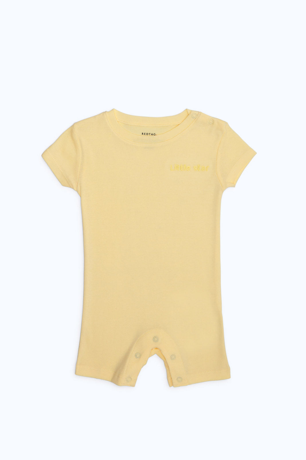 Redtag-Boys-Yellow-Solid-Ppe-Rib-Romper-Category:Rompers,-Colour:Yellow,-Deals:New-In,-Filter:Baby-(0-to-12-Mths),-NBB-Rompers,-New-In-NBB-APL,-Non-Sale,-PPE,-S23B,-Section:Boys-(0-to-14Yrs)-Baby-0 to 12 Months