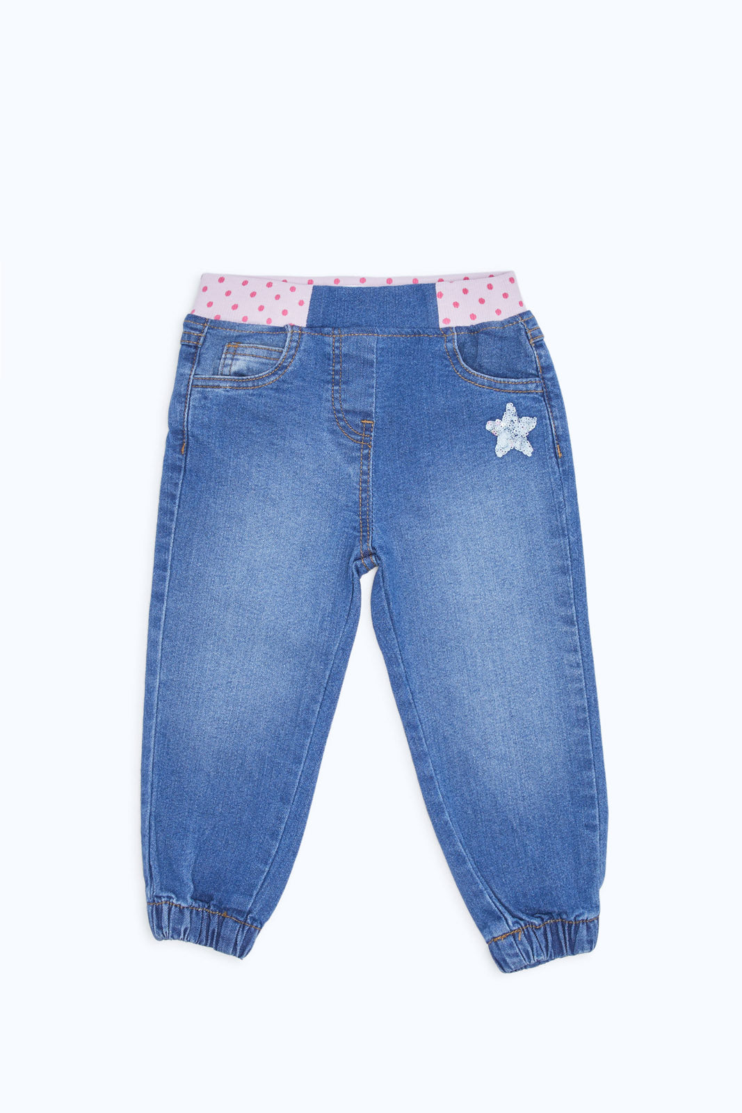 Redtag-Girls-Dark-Wash-Jogger-Category:Jeans,-Colour:Dark-Wash,-Deals:New-In,-Filter:Infant-Girls-(3-to-24-Mths),-H1:KWR,-H2:ING,-H3:DNB,-H4:JNS,-ING-Jeans,-New-In-ING-APL,-Non-Sale,-RMD,-S23C,-Season:S23C,-Section:Girls-(0-to-14Yrs)-Infant-Girls-3 to 24 Months