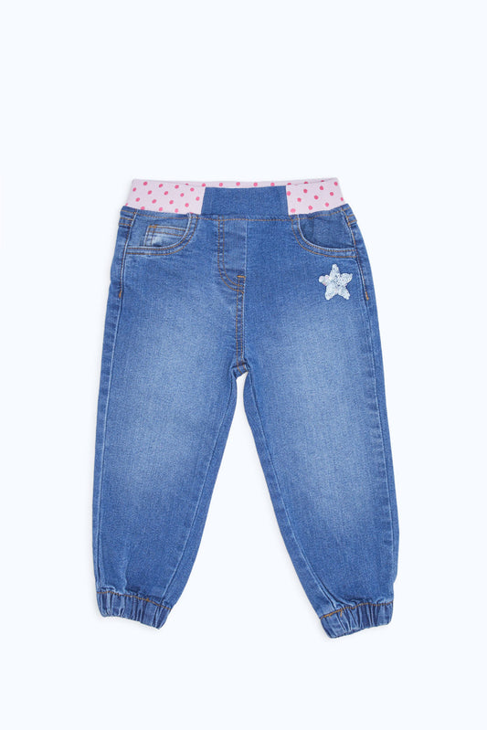 Redtag-Girls-Dark-Wash-Jogger-Category:Jeans,-Colour:Dark-Wash,-Deals:New-In,-Filter:Infant-Girls-(3-to-24-Mths),-H1:KWR,-H2:ING,-H3:DNB,-H4:JNS,-ING-Jeans,-New-In-ING-APL,-Non-Sale,-RMD,-S23C,-Season:S23C,-Section:Girls-(0-to-14Yrs)-Infant-Girls-3 to 24 Months