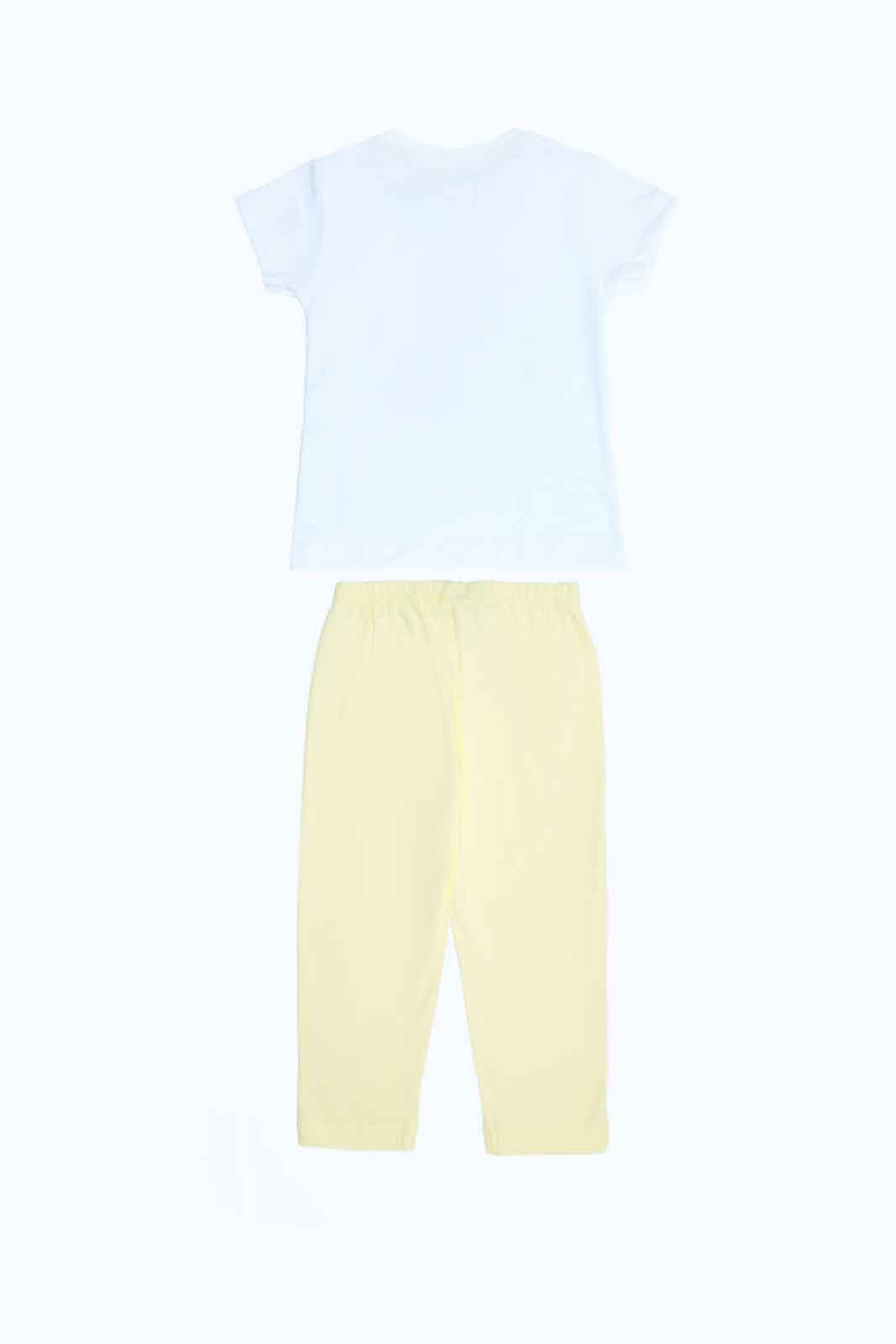 Redtag-Girls-White-Placement-Print-Top-With-Yellow-Solid-Pyjama-Category:Pyjama-Sets,-Colour:Assorted,-Deals:2-FOR-49,-Deals:New-In,-Filter:Infant-Girls-(3-to-24-Mths),-ING-Pyjama-Sets,-MQN,-New-In-ING-APL,-Non-Sale,-S23B,-Section:Girls-(0-to-14Yrs)-Infant-Girls-3 to 24 Months
