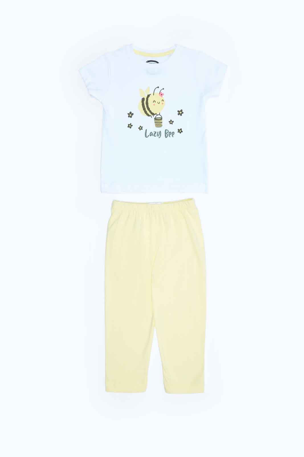 Redtag-Girls-White-Placement-Print-Top-With-Yellow-Solid-Pyjama-Category:Pyjama-Sets,-Colour:Assorted,-Deals:2-FOR-49,-Deals:New-In,-Filter:Infant-Girls-(3-to-24-Mths),-ING-Pyjama-Sets,-MQN,-New-In-ING-APL,-Non-Sale,-S23B,-Section:Girls-(0-to-14Yrs)-Infant-Girls-3 to 24 Months