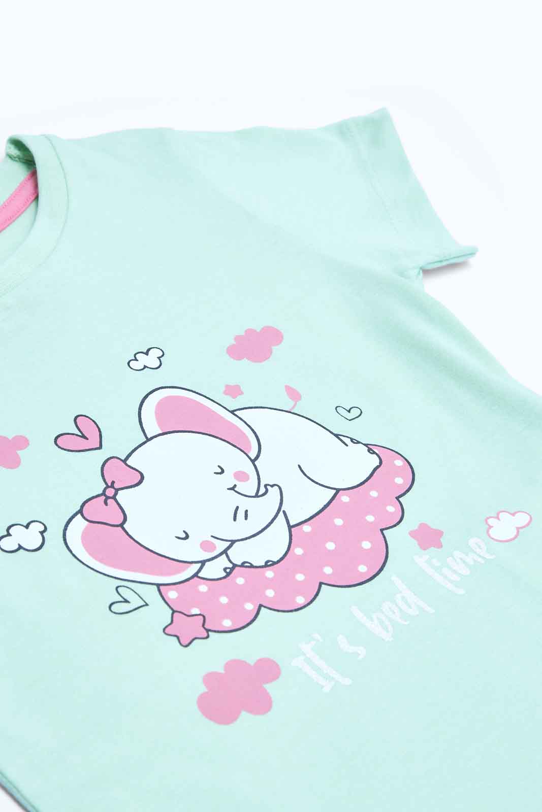 Redtag-Girls-Mint-Placement-Print-Top-With-Pink-Solid-Pyjama-Category:Pyjama-Sets,-Colour:Assorted,-Deals:2-FOR-49,-Deals:New-In,-Filter:Infant-Girls-(3-to-24-Mths),-ING-Pyjama-Sets,-MQN,-New-In-ING-APL,-Non-Sale,-S23B,-Section:Girls-(0-to-14Yrs)-Infant-Girls-3 to 24 Months