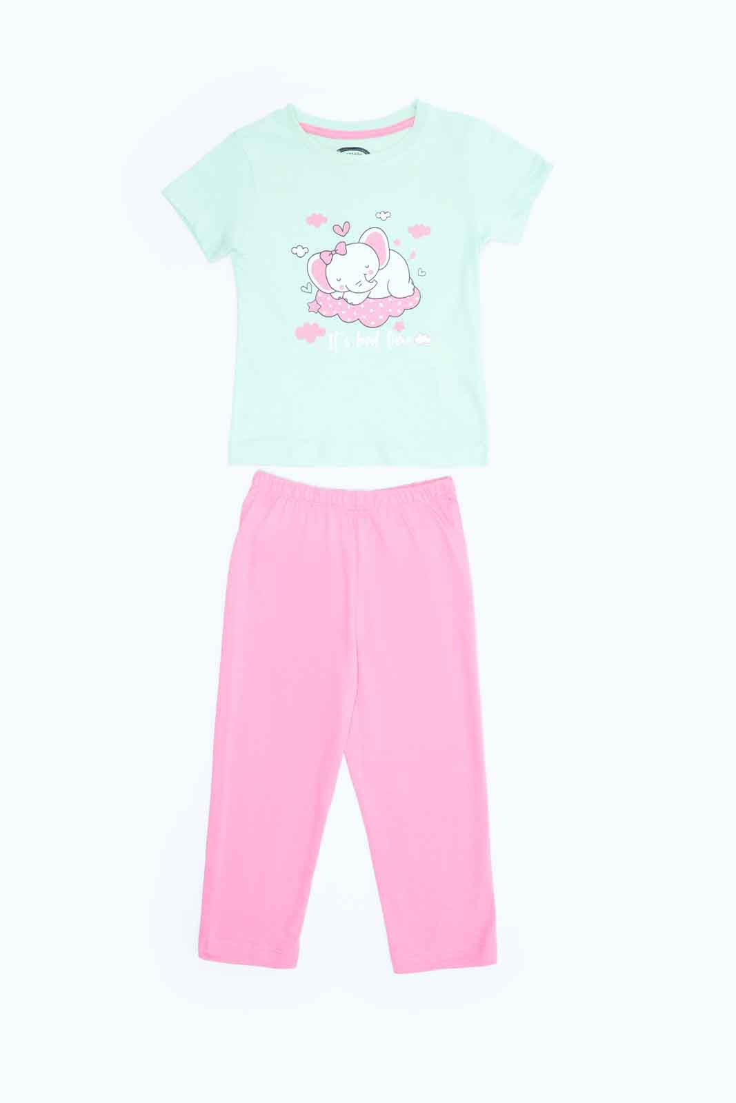 Redtag-Girls-Mint-Placement-Print-Top-With-Pink-Solid-Pyjama-Category:Pyjama-Sets,-Colour:Assorted,-Deals:2-FOR-49,-Deals:New-In,-Filter:Infant-Girls-(3-to-24-Mths),-ING-Pyjama-Sets,-MQN,-New-In-ING-APL,-Non-Sale,-S23B,-Section:Girls-(0-to-14Yrs)-Infant-Girls-3 to 24 Months