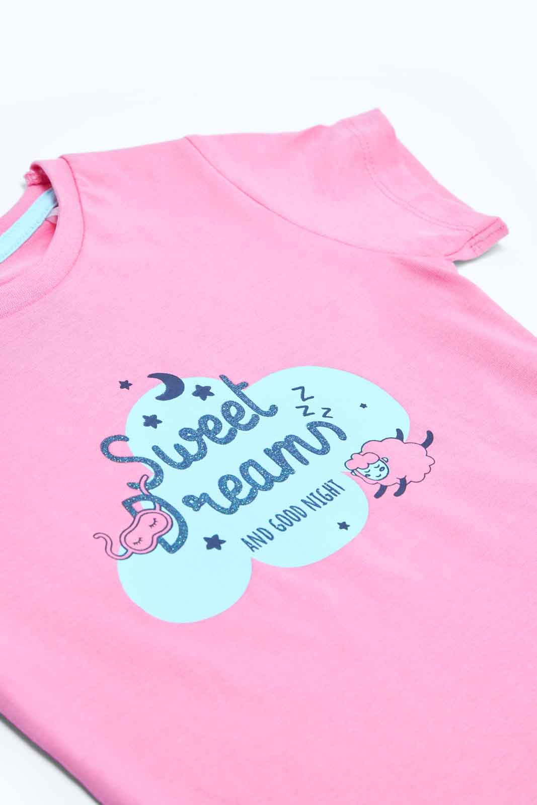 Redtag-Girls-Pink-Placement-Print-Top-With-Lilac-Solid-Pyjama-Category:Pyjama-Sets,-Colour:Assorted,-Deals:2-FOR-49,-Deals:New-In,-Filter:Infant-Girls-(3-to-24-Mths),-ING-Pyjama-Sets,-MQN,-New-In-ING-APL,-Non-Sale,-S23B,-Section:Girls-(0-to-14Yrs)-Infant-Girls-3 to 24 Months