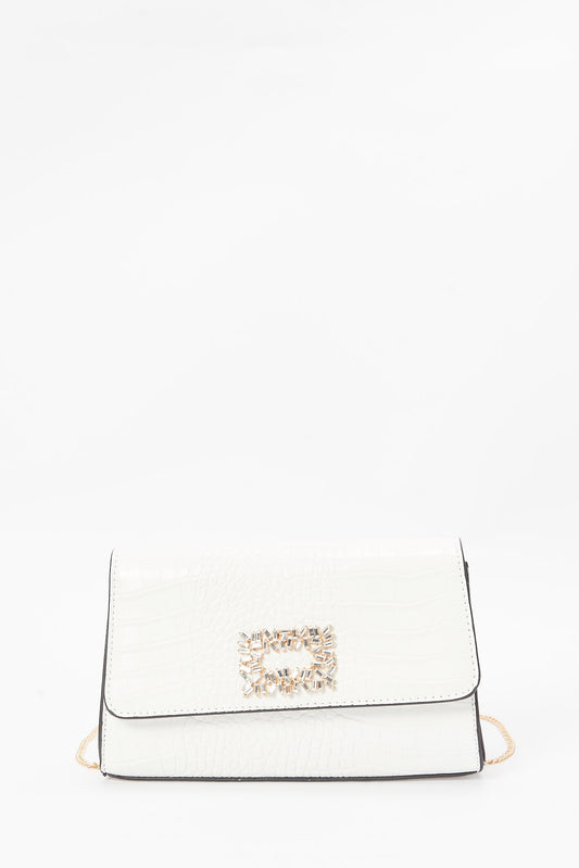Redtag-White-Embellished-Clutch-Bag-Category:Bags,-Colour:White,-Filter:Women's-Accessories,-H1:ACC,-H2:LAD,-H3:LAB,-H4:HBG,-New-In,-New-In-Women-ACC,-Non-Sale,-S23B,-Season:S23B,-Section:Women,-Women-Bags-Women-