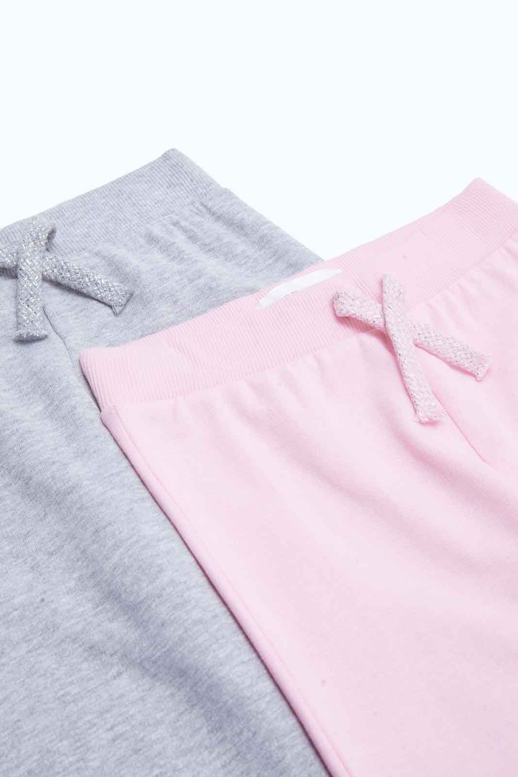 Redtag-Girls-Grey-Mealnge-&-Baby-Pink-Solid-2Pk-Track-Pant-Category:Joggers,-Colour:Assorted,-Deals:New-In,-Filter:Infant-Girls-(3-to-24-Mths),-ING-Joggers,-New-In-ING-APL,-Non-Sale,-S23B,-Section:Girls-(0-to-14Yrs)-Infant-Girls-3 to 24 Months