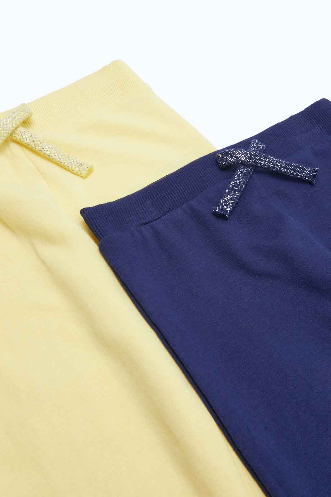 Redtag-Girls-Navy-&-Yellow-Solid-2Pk-Track-Pant-Category:Joggers,-Colour:Assorted,-Deals:New-In,-Filter:Infant-Girls-(3-to-24-Mths),-ING-Joggers,-New-In-ING-APL,-Non-Sale,-S23B,-Section:Girls-(0-to-14Yrs)-Infant-Girls-3 to 24 Months