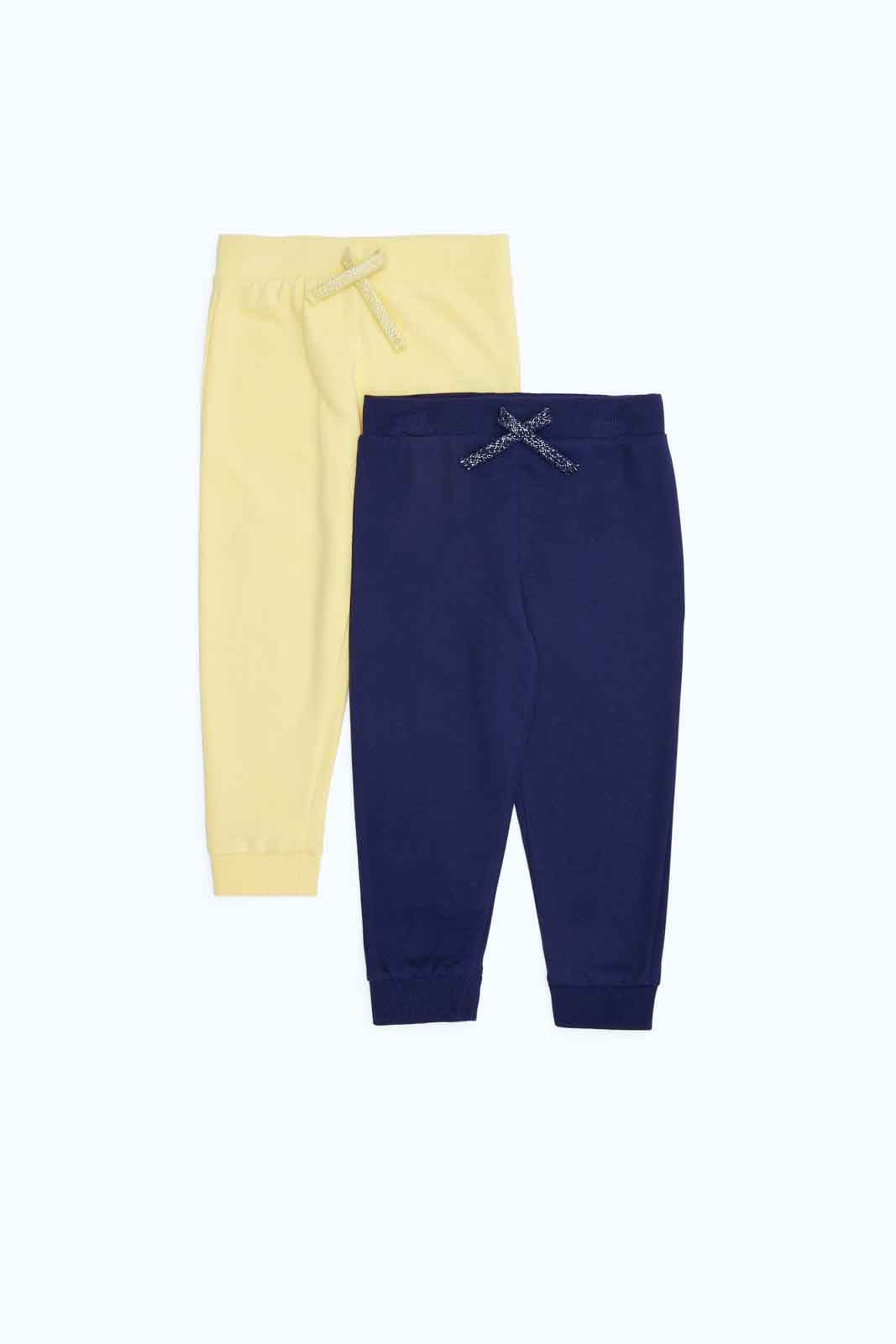 Redtag-Girls-Navy-&-Yellow-Solid-2Pk-Track-Pant-Category:Joggers,-Colour:Assorted,-Deals:New-In,-Filter:Infant-Girls-(3-to-24-Mths),-ING-Joggers,-New-In-ING-APL,-Non-Sale,-S23B,-Section:Girls-(0-to-14Yrs)-Infant-Girls-3 to 24 Months