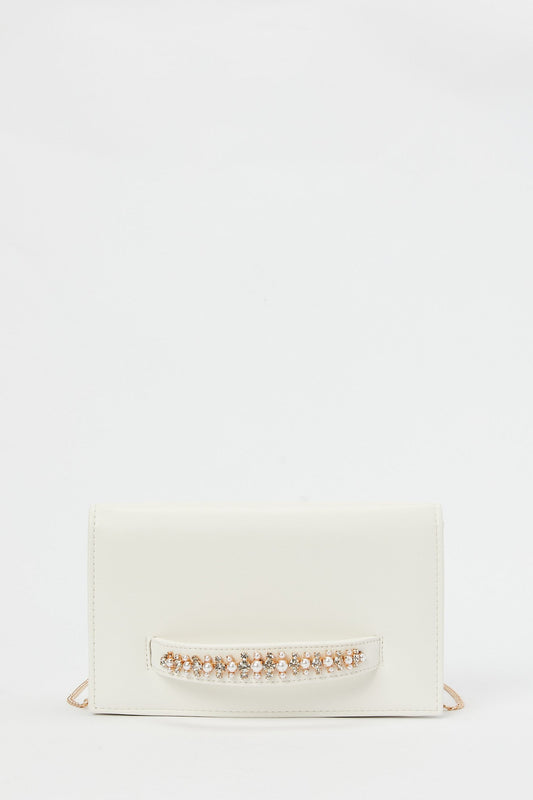 Redtag-White-Embellished-Clutch-Bag-Category:Bags,-Colour:White,-Filter:Women's-Accessories,-New-In,-New-In-Women-ACC,-Non-Sale,-RMD,-S23B,-Section:Women,-Women-Bags-Women-