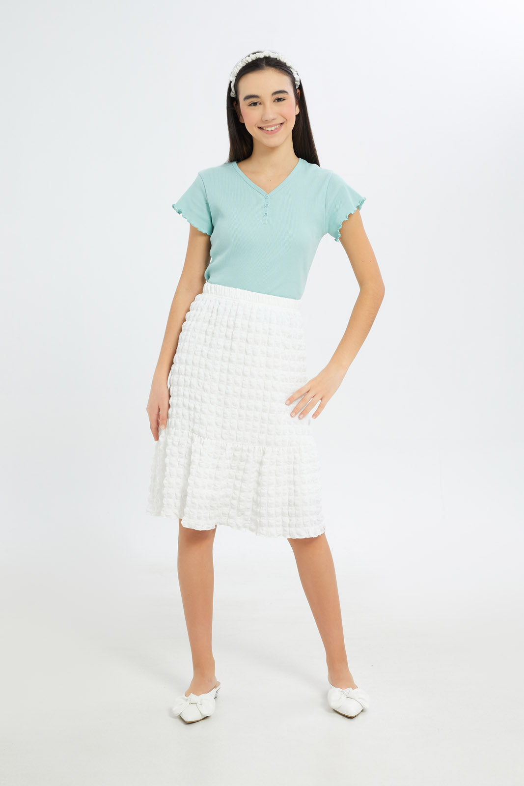 Redtag-Girls-White-Crinckle-Skirts-Category:Skirts,-Colour:White,-Deals:New-In,-Filter:Senior-Girls-(8-to-14-Yrs),-GSR-Skirts,-H1:KWR,-H2:GSR,-H3:SKT,-H4:CAK,-New-In-GSR-APL,-Non-Sale,-S23C,-Season:S23C,-Section:Girls-(0-to-14Yrs)-Senior-Girls-9 to 14 Years