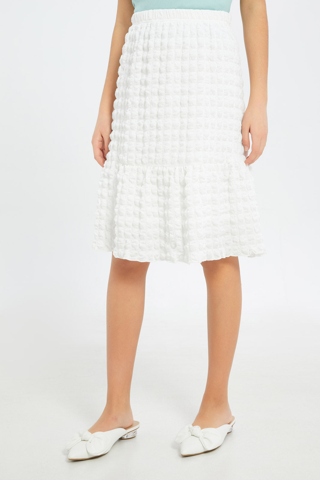 Redtag-Girls-White-Crinckle-Skirts-Category:Skirts,-Colour:White,-Deals:New-In,-Filter:Senior-Girls-(8-to-14-Yrs),-GSR-Skirts,-H1:KWR,-H2:GSR,-H3:SKT,-H4:CAK,-New-In-GSR-APL,-Non-Sale,-S23C,-Season:S23C,-Section:Girls-(0-to-14Yrs)-Senior-Girls-9 to 14 Years
