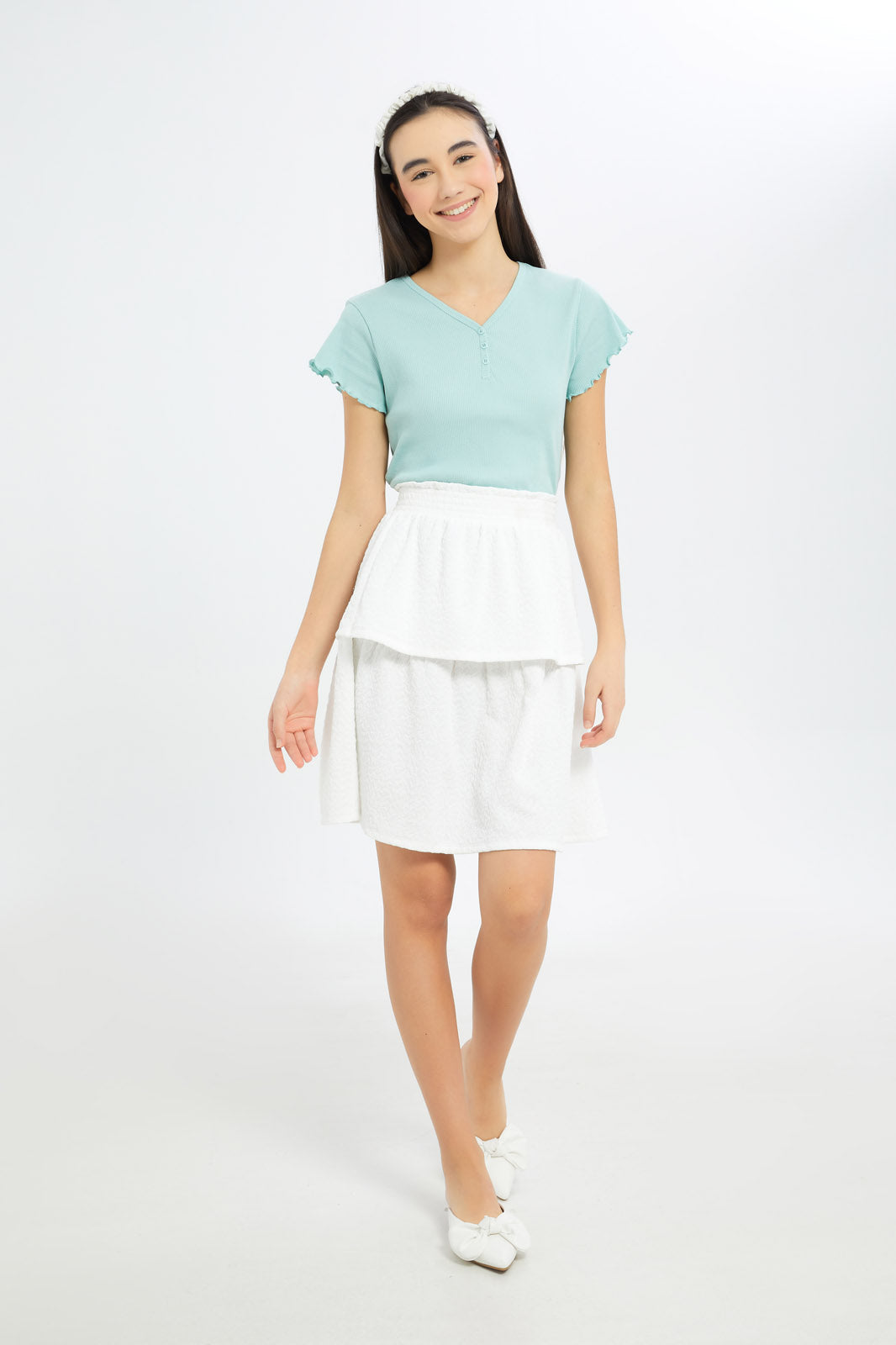 Redtag-Girls-White-Layered-Jacquard-Skirts-Category:Skirts,-Colour:White,-Deals:New-In,-Filter:Senior-Girls-(8-to-14-Yrs),-GSR-Skirts,-H1:KWR,-H2:GSR,-H3:SKT,-H4:CAK,-New-In-GSR-APL,-Non-Sale,-S23C,-Season:S23C,-Section:Girls-(0-to-14Yrs)-Senior-Girls-9 to 14 Years