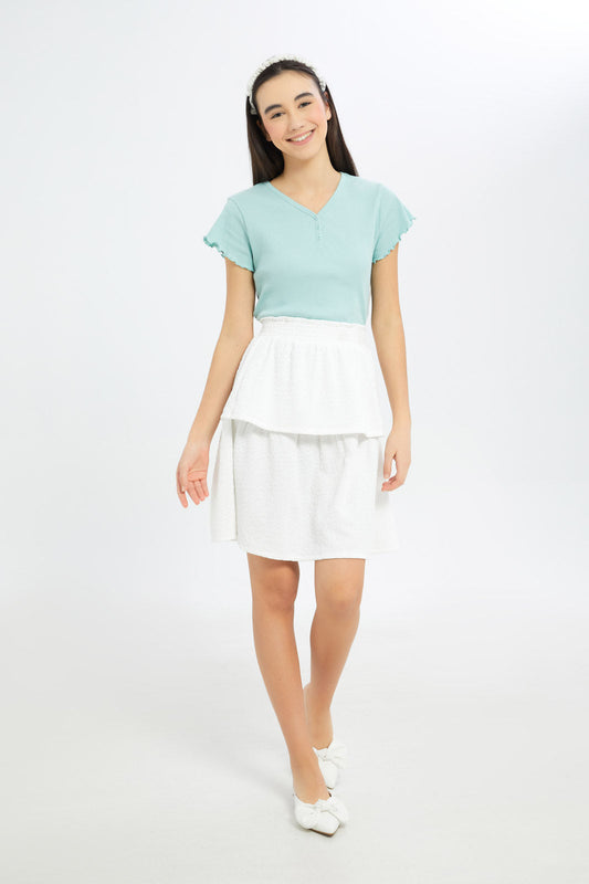 Redtag-Girls-White-Layered-Jacquard-Skirts-Category:Skirts,-Colour:White,-Deals:New-In,-Filter:Senior-Girls-(8-to-14-Yrs),-GSR-Skirts,-H1:KWR,-H2:GSR,-H3:SKT,-H4:CAK,-New-In-GSR-APL,-Non-Sale,-S23C,-Season:S23C,-Section:Girls-(0-to-14Yrs)-Senior-Girls-9 to 14 Years