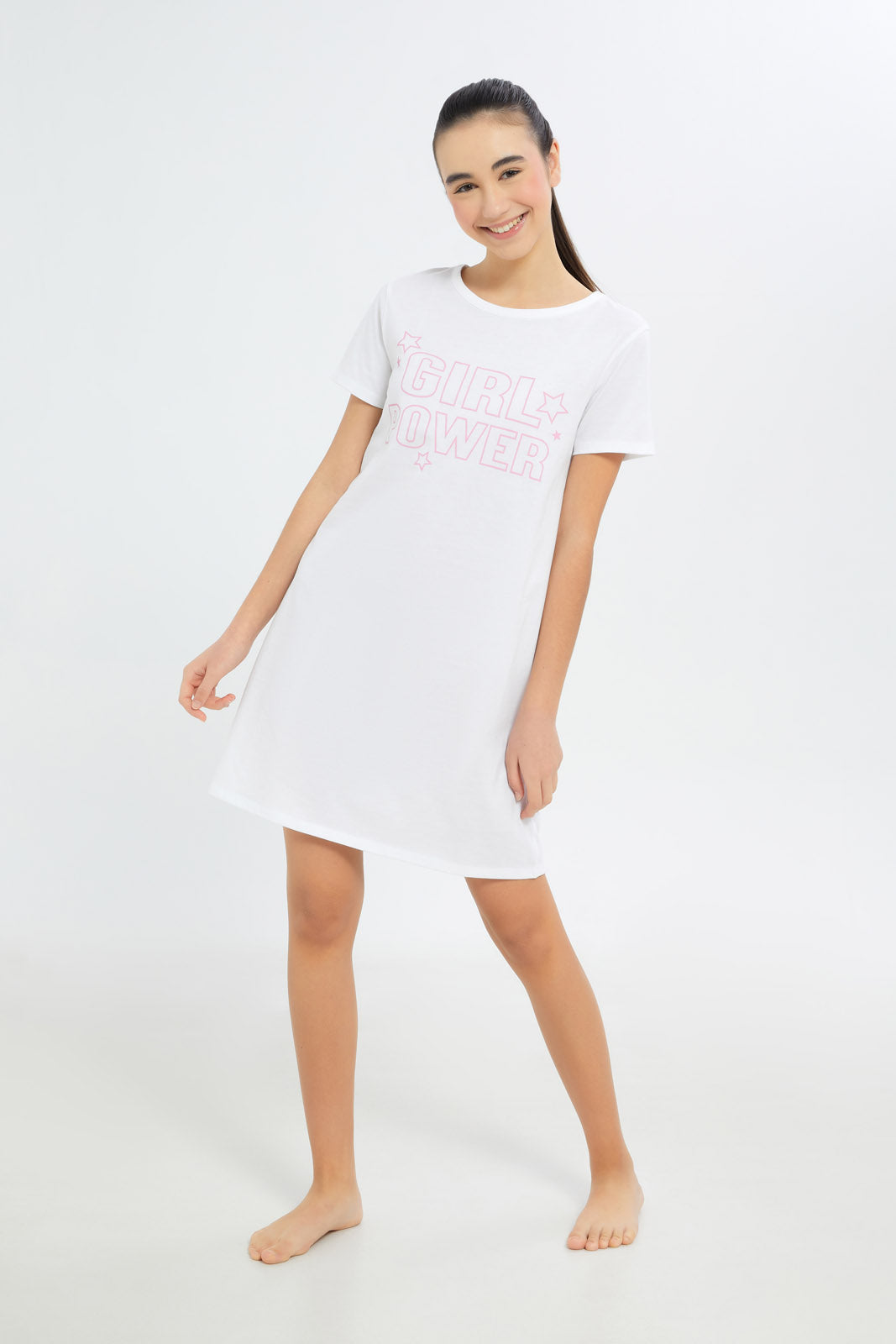 Redtag-Girls-Basic-Nightdress-Category:Nightshirts,-Colour:White,-Deals:New-In,-Filter:Senior-Girls-(8-to-14-Yrs),-GSR-Nightshirts,-H1:KWR,-H2:GSR,-H3:NWR,-H4:NSH,-New-In-GSR-APL,-Non-Sale,-S23C,-Season:S23C,-Section:Girls-(0-to-14Yrs)-Senior-Girls-9 to 14 Years