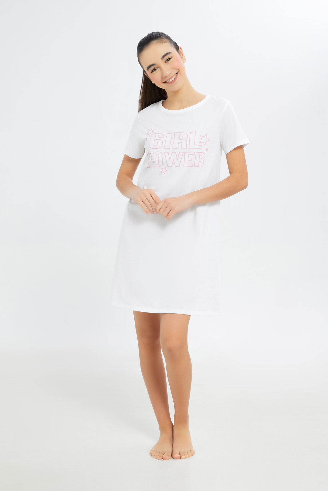 Redtag-Girls-Basic-Nightdress-Category:Nightshirts,-Colour:White,-Deals:New-In,-Filter:Senior-Girls-(8-to-14-Yrs),-GSR-Nightshirts,-H1:KWR,-H2:GSR,-H3:NWR,-H4:NSH,-New-In-GSR-APL,-Non-Sale,-S23C,-Season:S23C,-Section:Girls-(0-to-14Yrs)-Senior-Girls-9 to 14 Years