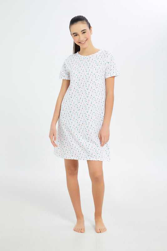 Redtag-Girls-Basic-Nightdress-Category:Nightshirts,-Colour:White,-Deals:New-In,-Filter:Senior-Girls-(8-to-14-Yrs),-GSR-Nightshirts,-H1:KWR,-H2:GSR,-H3:NWR,-H4:NSH,-New-In-GSR-APL,-Non-Sale,-S23C,-Season:S23C,-Section:Girls-(0-to-14Yrs)-Senior-Girls-9 to 14 Years