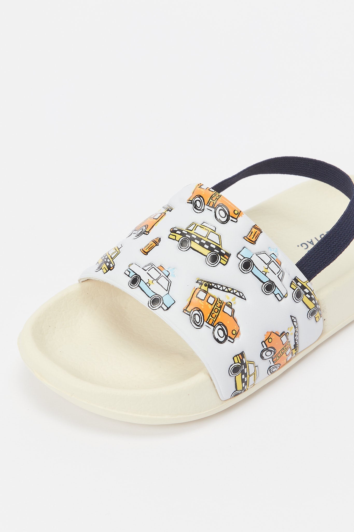 Redtag-Beige-Car-Print-Slide-With-Backstrap-BOY-Flip-Flops,-Category:Flip-Flops,-CHR,-Colour:Beige,-Deals:New-In,-Filter:Boys-Footwear-(3-to-5-Yrs),-H1:FOO,-H2:BOY,-H3:SAF,-H4:FLF,-New-In-BOY-FOO,-Non-Sale,-S23B,-Season:S23B,-Section:Boys-(0-to-14Yrs)-Boys-3 to 5 Years