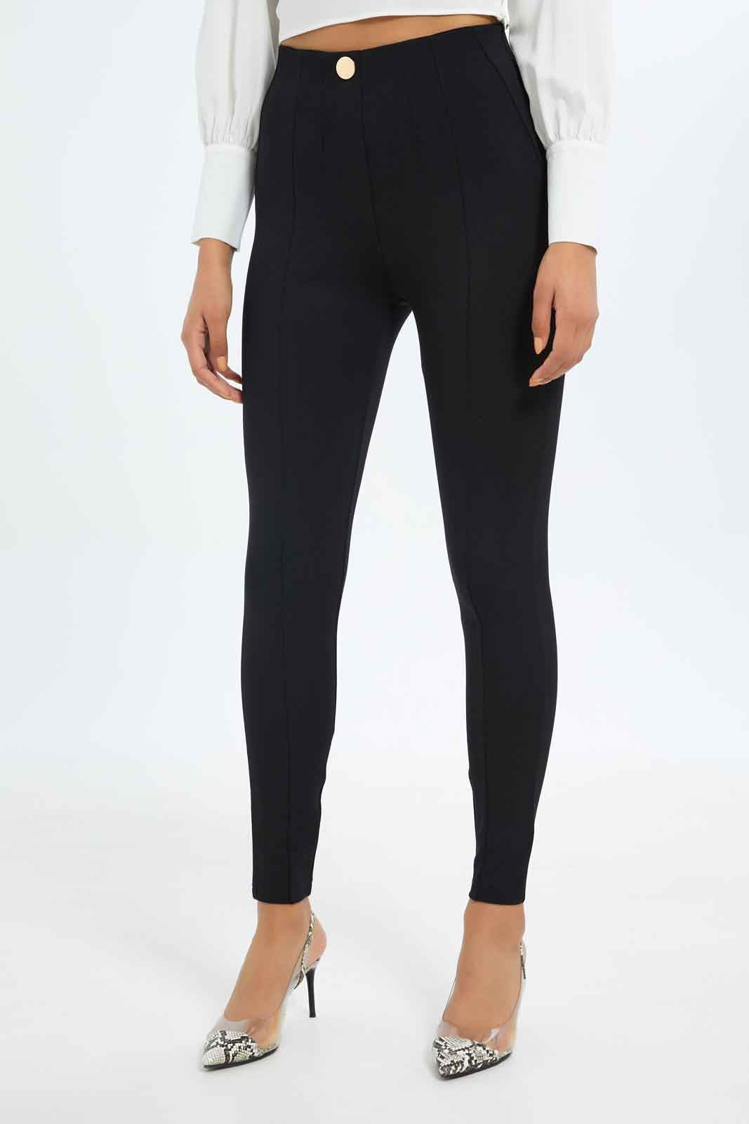 Redtag-Women-Black-Pleated-Pontie-Legging-With-Button-Details-Category:Leggings,-Colour:Black,-Deals:New-In,-Filter:Women's-Clothing,-New-In-Women-APL,-Non-Sale,-S23B,-Section:Women,-Women-Leggings-Women's-