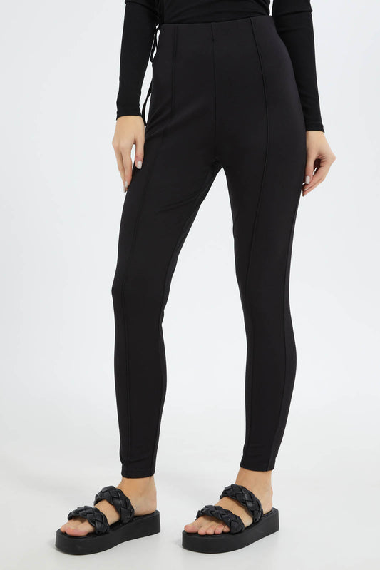 Redtag-Women-Black-Pleated-Pontie-Legging-Category:Leggings,-Colour:Black,-Deals:New-In,-Filter:Women's-Clothing,-New-In-Women-APL,-Non-Sale,-S23B,-Section:Women,-Women-Leggings-Women's-