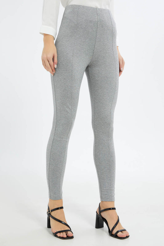 Redtag-Women-Grey-Pleated-Pontie-Legging-Category:Leggings,-Colour:Grey,-Deals:New-In,-Filter:Women's-Clothing,-New-In-Women-APL,-Non-Sale,-S23B,-Section:Women,-Women-Leggings-Women's-