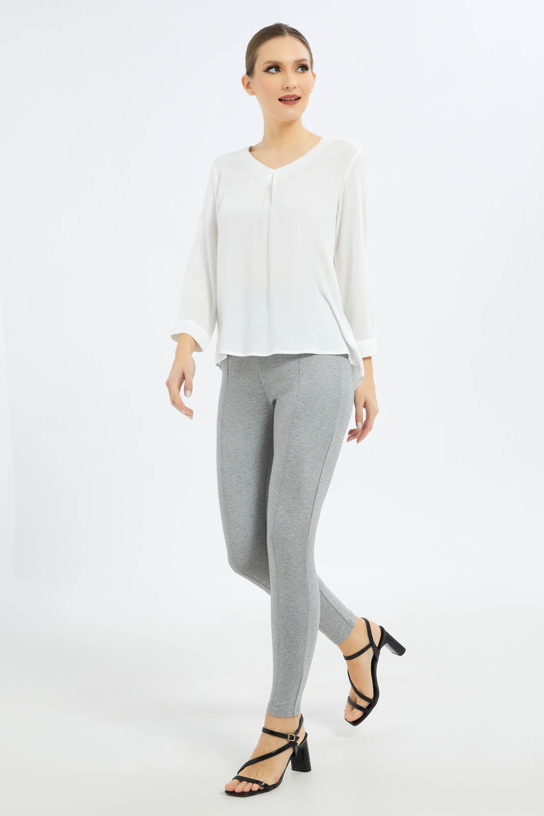 Redtag-Women-Grey-Pleated-Pontie-Legging-Category:Leggings,-Colour:Grey,-Deals:New-In,-Filter:Women's-Clothing,-New-In-Women-APL,-Non-Sale,-S23B,-Section:Women,-Women-Leggings-Women's-