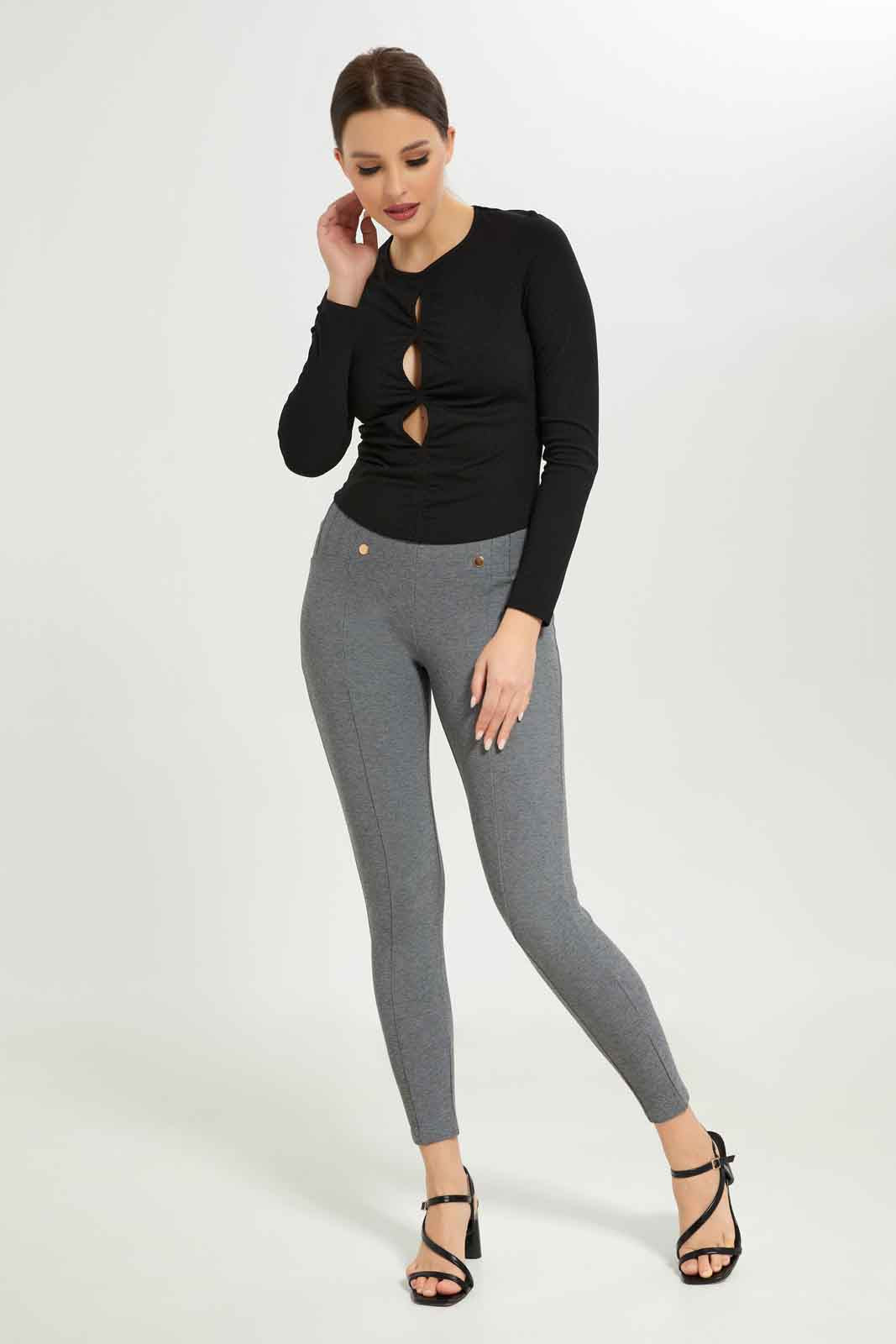 Redtag-Women-Grey-Ponte-Buttons-Side-Leggings-Category:Leggings,-Colour:Charcoal,-Deals:New-In,-Filter:Women's-Clothing,-New-In-Women-APL,-Non-Sale,-S23B,-Section:Women,-Women-Leggings-Women's-