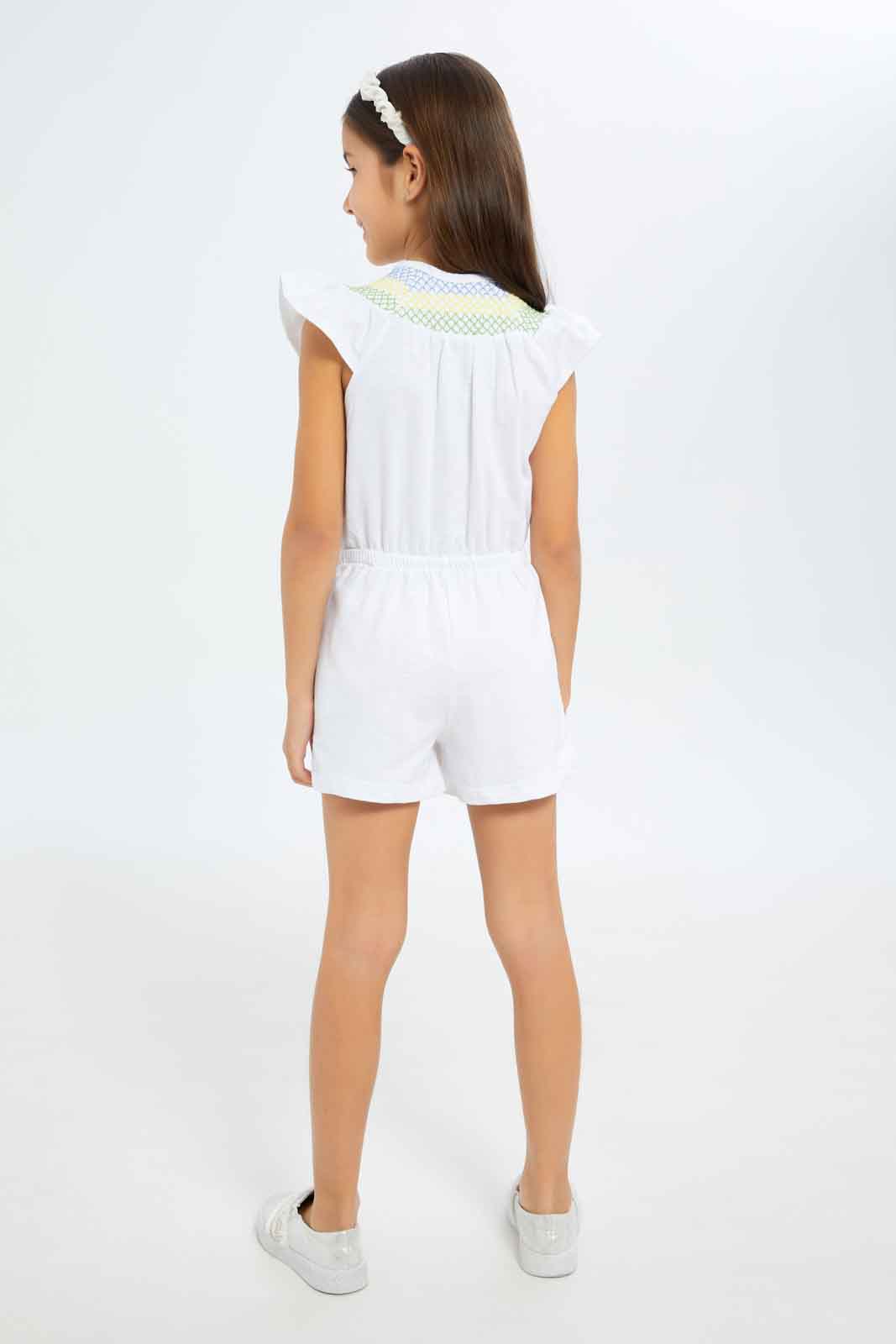 Redtag-Girls-White-Jumpsuit-Category:Jumpsuits,-Colour:White,-Deals:New-In,-Filter:Girls-(2-to-8-Yrs),-GIR-Jumpsuits,-New-In-GIR-APL,-Non-Sale,-S23B,-Section:Girls-(0-to-14Yrs)-Girls-2 to 8 Years