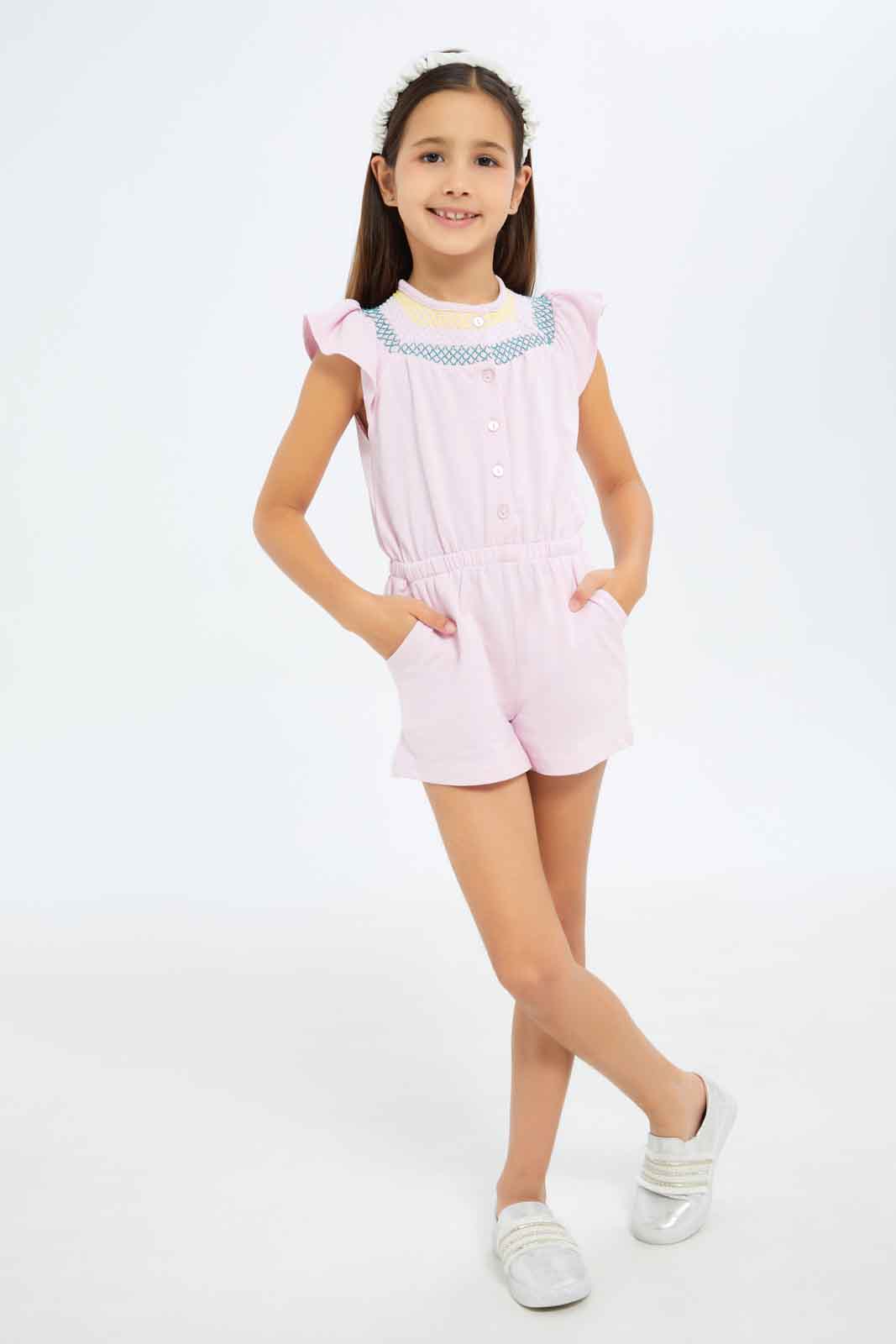 Redtag-Girls-Pink-Jumpsuit-Category:Jumpsuits,-Colour:Apricot,-Deals:New-In,-Filter:Girls-(2-to-8-Yrs),-GIR-Jumpsuits,-New-In-GIR-APL,-Non-Sale,-S23B,-Section:Girls-(0-to-14Yrs)-Girls-2 to 8 Years