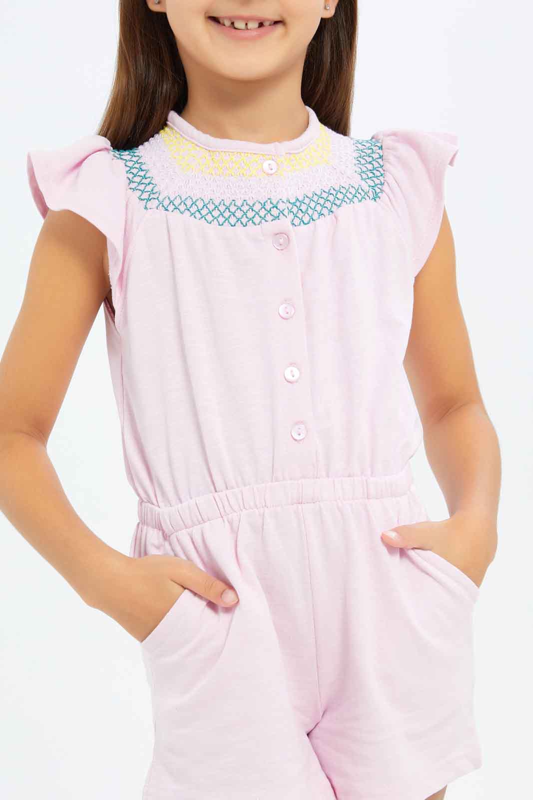 Redtag-Girls-Pink-Jumpsuit-Category:Jumpsuits,-Colour:Apricot,-Deals:New-In,-Filter:Girls-(2-to-8-Yrs),-GIR-Jumpsuits,-New-In-GIR-APL,-Non-Sale,-S23B,-Section:Girls-(0-to-14Yrs)-Girls-2 to 8 Years