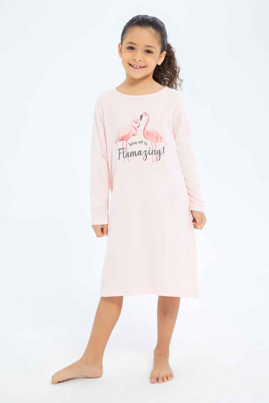 Redtag-Girls-Coral-Bunny-Print-Night-Shirt-Category:Nightshirts,-Colour:Apricot,-Deals:New-In,-Filter:Girls-(2-to-8-Yrs),-GIR-Nightshirts,-New-In-GIR-APL,-Non-Sale,-S23B,-Section:Girls-(0-to-14Yrs)-Girls-2 to 8 Years