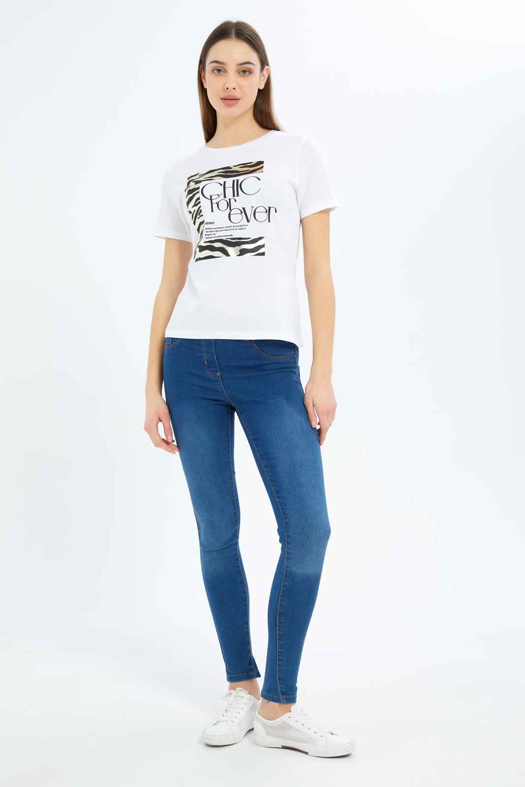 Redtag-Women-White-Chic-Forever-Printed-T-Shirt-Category:T-Shirts,-Colour:White,-Deals:New-In,-Filter:Women's-Clothing,-New-In-Women-APL,-Non-Sale,-S23B,-Section:Women,-TBL,-Women-T-Shirts-Women's-
