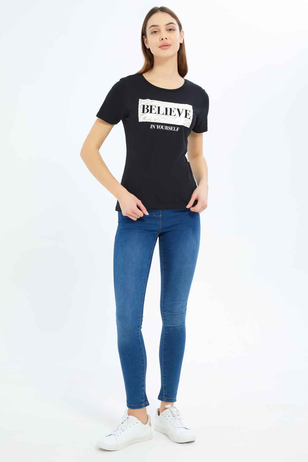 Redtag-Women-White-Believe-In-Yourself-Printed-T-Shirt-Category:T-Shirts,-Colour:White,-Deals:New-In,-Filter:Women's-Clothing,-New-In-Women-APL,-Non-Sale,-S23B,-Section:Women,-TBL,-Women-T-Shirts-Women's-