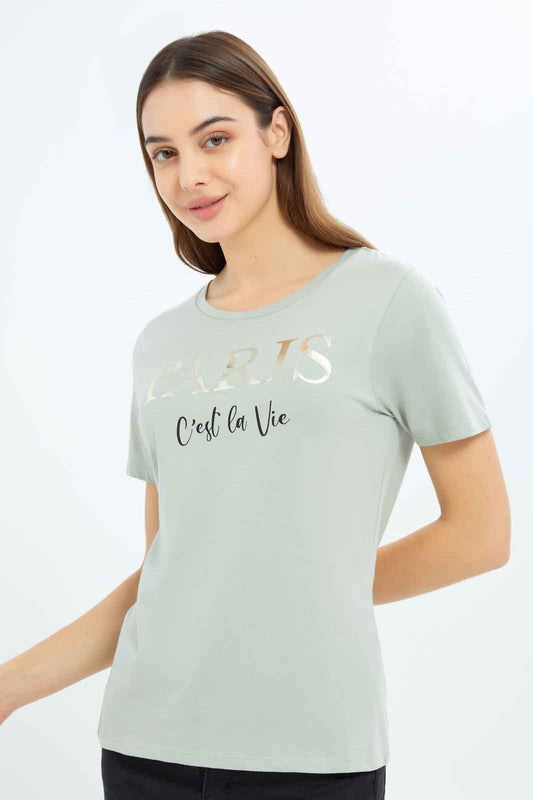 Redtag-Women-Sage-Paris-Printed-T-Shirt-Category:T-Shirts,-Colour:Mint,-Deals:New-In,-Filter:Women's-Clothing,-New-In-Women-APL,-Non-Sale,-S23B,-Section:Women,-TBL,-Women-T-Shirts-Women's-