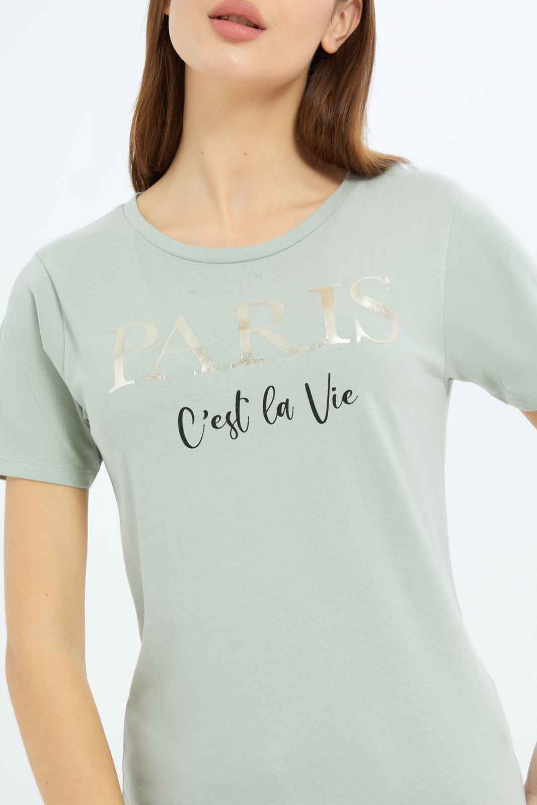 Redtag-Women-Sage-Paris-Printed-T-Shirt-Category:T-Shirts,-Colour:Mint,-Deals:New-In,-Filter:Women's-Clothing,-New-In-Women-APL,-Non-Sale,-S23B,-Section:Women,-TBL,-Women-T-Shirts-Women's-