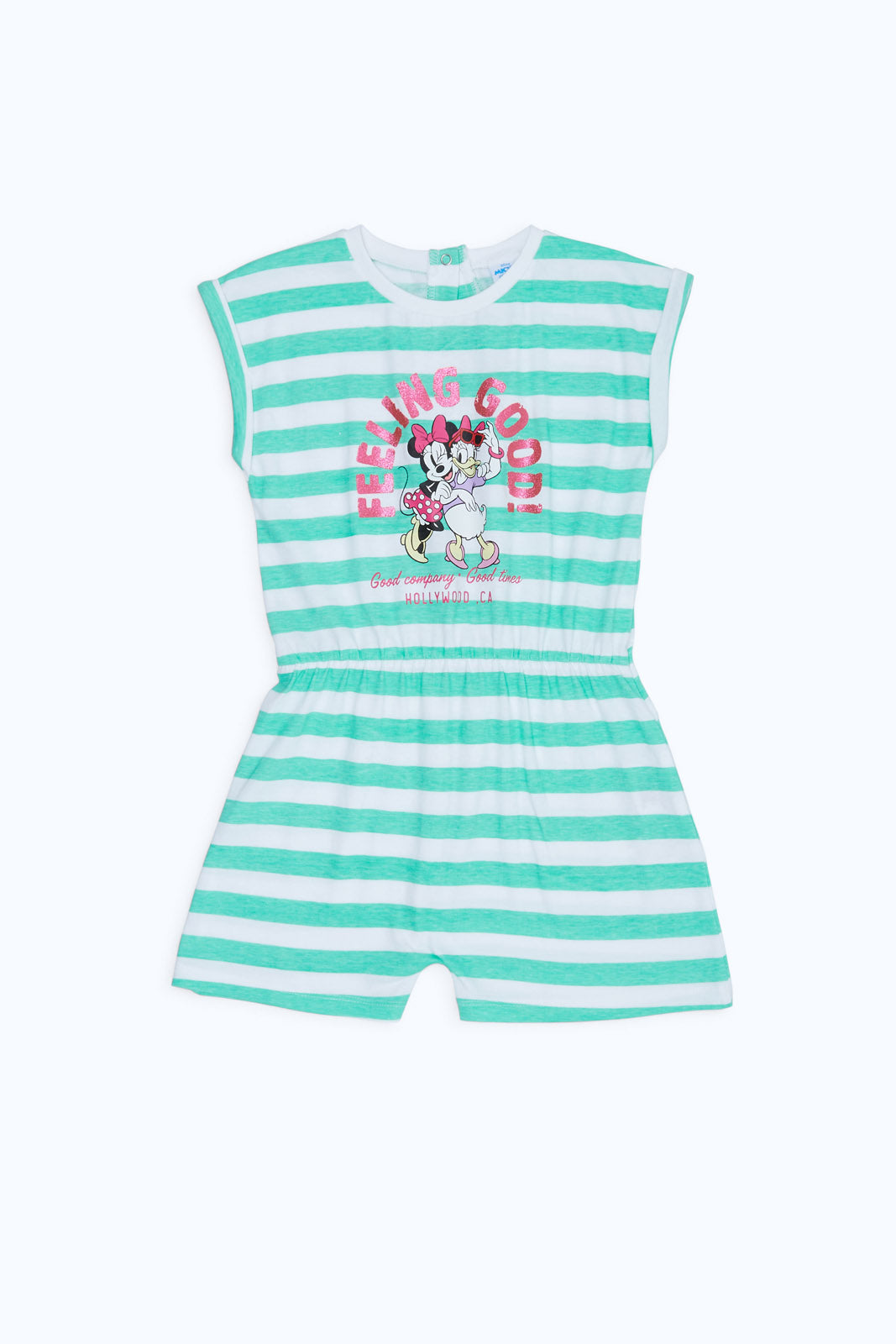 Redtag-Girls-Mint-Stripe-Minnie-&-Daisy-Jumpsuit-Category:Jumpsuits,-CHA,-CHR:CHR,-Colour:Mint,-Deals:New-In,-Filter:Girls-(2-to-8-Yrs),-GIR-Jumpsuits,-H1:KWR,-H2:GIR,-H3:SET,-H4:JMS,-New-In-GIR-APL,-Non-Sale,-S23D,-Season:S23C,-Section:Girls-(0-to-14Yrs)-Girls-2 to 8 Years