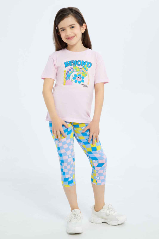 Redtag-Girls-Blue-Legging-Set-Category:Sets,-Colour:Blue,-Deals:New-In,-Filter:Girls-(2-to-8-Yrs),-GIR-Sets,-New-In-GIR-APL,-Non-Sale,-S23B,-Section:Girls-(0-to-14Yrs)-Girls-2 to 8 Years