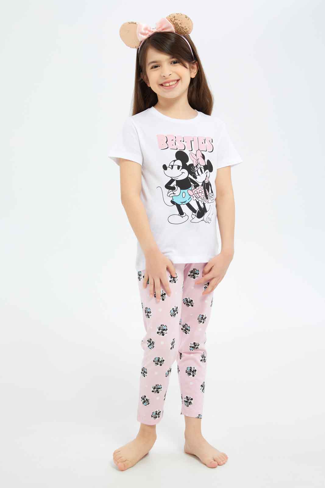 Redtag-Girls-White/Pink-Minnie-Pj-Set-Category:Pyjama-Sets,-CHA,-Colour:Assorted,-Deals:New-In,-Filter:Girls-(2-to-8-Yrs),-GIR-Pyjama-Sets,-New-In-GIR-APL,-Non-Sale,-S23B,-Section:Girls-(0-to-14Yrs)-Girls-2 to 8 Years