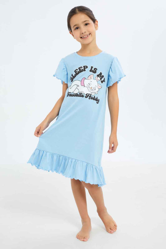 Redtag-Girls-Blue-Marie-D-Cat-Night-Shirt-Category:Nightshirts,-Colour:Blue,-Deals:New-In,-Filter:Girls-(2-to-8-Yrs),-GIR-Nightshirts,-New-In-GIR-APL,-Non-Sale,-S23B,-Section:Girls-(0-to-14Yrs)-Girls-2 to 8 Years