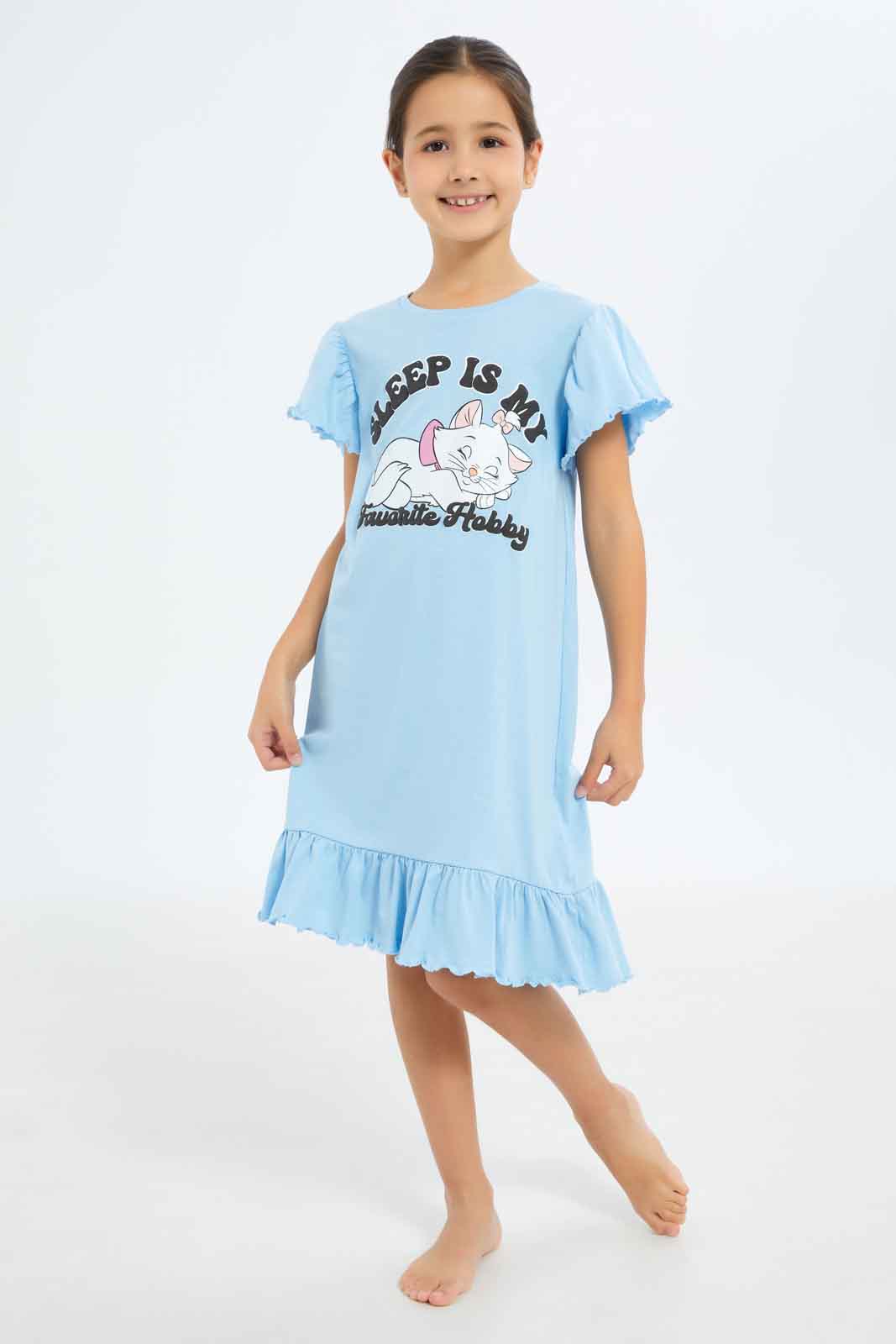Redtag-Girls-Blue-Marie-D-Cat-Night-Shirt-Category:Nightshirts,-Colour:Blue,-Deals:New-In,-Filter:Girls-(2-to-8-Yrs),-GIR-Nightshirts,-New-In-GIR-APL,-Non-Sale,-S23B,-Section:Girls-(0-to-14Yrs)-Girls-2 to 8 Years