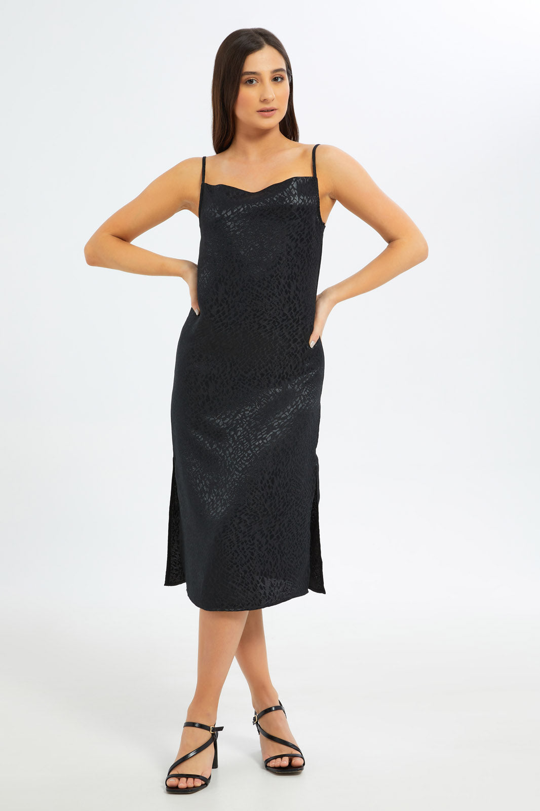 Redtag-Women-Jacquard-Satin-Slip-Dress-Category:Dresses,-Colour:Black,-Deals:New-In,-Filter:Women's-Clothing,-New-In-Women-APL,-Non-Sale,-S23B,-Section:Women,-Women-Dresses-Women's-