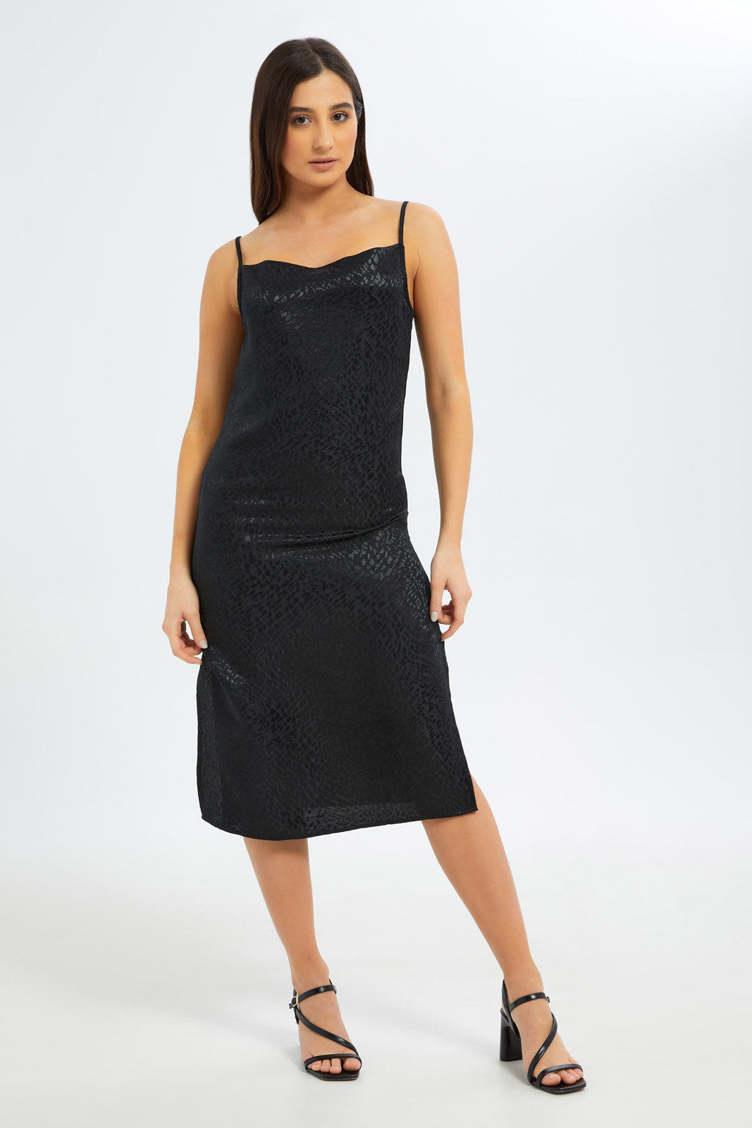 Redtag-Women-Jacquard-Satin-Slip-Dress-Category:Dresses,-Colour:Black,-Deals:New-In,-Filter:Women's-Clothing,-New-In-Women-APL,-Non-Sale,-S23B,-Section:Women,-Women-Dresses-Women's-